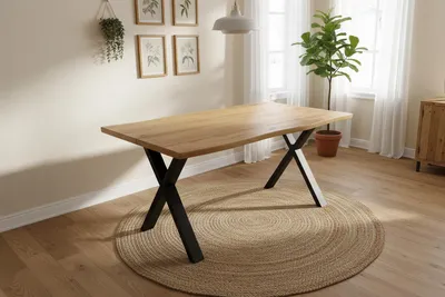 Produktbild von Esstisch Baumkante Holz-Optik Wildeiche 120 x 80 X-Gestell schwarz DUA