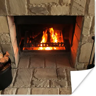 Produktbild von MuchoWow® Poster Feuerstelle in einer Steinmauer 50x50 cm - Wohnzimmerdekoration