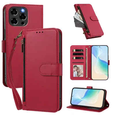 Produktbild von Geldbörse Hülle für Doogee Note 58 /Note 58 Pro, Kunstleder Handyhülle mit Kartenfächer, Ständer, Handschlaufe Rot