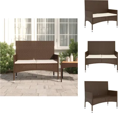 Immagine prodotto di vidaXL Panca da giardino a 2 posti con cuscini in poly rattan marrone - Panche da giardino