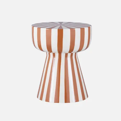 A striped stool on a plain background.