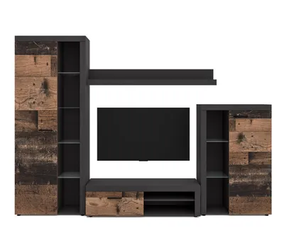 Image de AX LIVING Spacoro Meuble-paroi gris moderne Matera Oldwood 270 cm sans LED