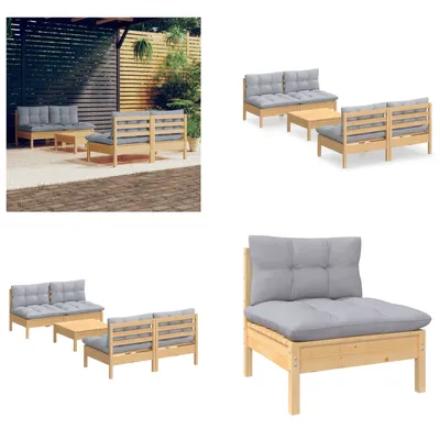 Productafbeelding van vidaXL 5-delige loungeset voor de tuin met grijze kussens, gemaakt van grenenhout - Tuin loungeset - Tuin loungesets - Lounge set - Lounge sets