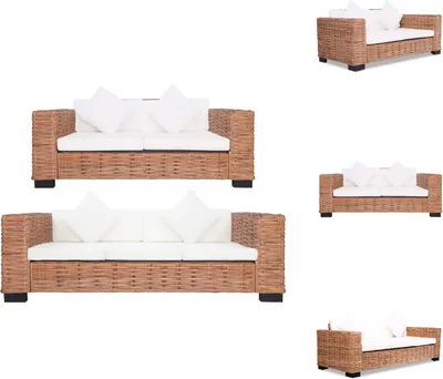 Produktbild von vidaXL 2-tlg. Sofagarnitur mit Auflagen Natur Rattan -  Sofas