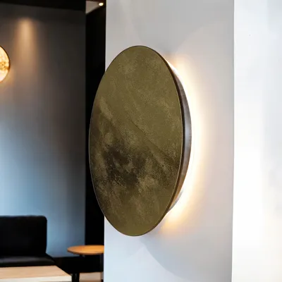 Produktbild von Wandleuchte LED Metall Holz Ø 35 cm in Gold rund 3000 K warmweißes Licht 160 lm Modern