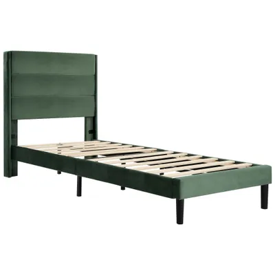Produktbild von Sweiko Polsterbett 90 x 200 cm Einzelbett mit Lattenrost und Kopfteil samt Dunkelgrün