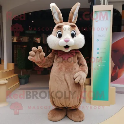 Produktbild von Brauner REDBROKOLY Hase als Maskottchen kostüm gekleidet in ein Minikleid und Handschuhe
