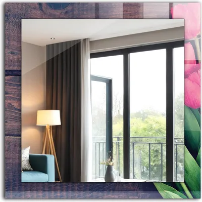 Produktbild von Bedruckter Spiegel - Wandspiegel - Dekorativer - Modern - 60x60 cm - Rosa Holztulpen