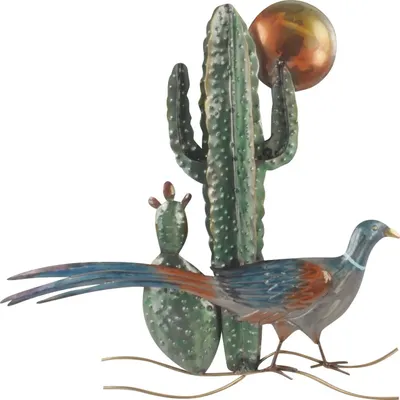 Produktbild von Wanddeko Vogel vor Kaktus Metall Wandbild Deko Hänger Skulptur Figur Objekt
