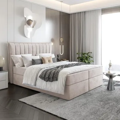 Produktbild von Bett Boxspringbett LUMA ohne Topper mit Bettkästen - Doppelbett, Stauraum, Schlafzimmer, Polsterbett, Bettgestell (200x200, Beige - ITAKA 46)