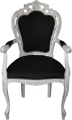 Produktbild von Casa Padrino Barock Luxus Esszimmer Stuhl mit Armlehnen Schwarz / Antik Weiss - Designer Stuhl - Luxus Qualität