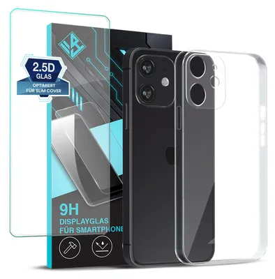 Produktbild von Handyhülle für Apple iPhone 12 mit 9H Displayglas Displayschutz Hülle Transparent Flexibel Elastisch Case Cover Backcover Schutzhülle