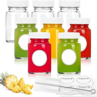 Productafbeelding van Famanu glazen flessen van 60 ml met deksel en etiket – transparant
