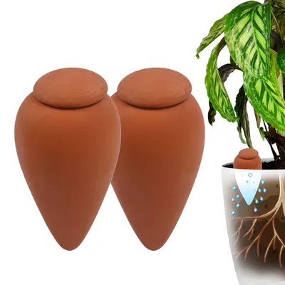 Image de Relaxdays, système d'arrosage en forme de cône, lot de 2, 350 ml, arrosoir avec couvercle, pour plantes d'intérieur et jardinières de balcon, en terre cuite