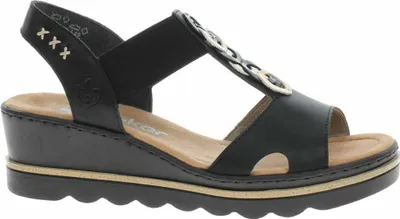 Produktbild von Rieker Damen Keilsandalette mit T-Riemen und einem Gummizug 67498, Größe:39 EU, Farbe:Schwarz