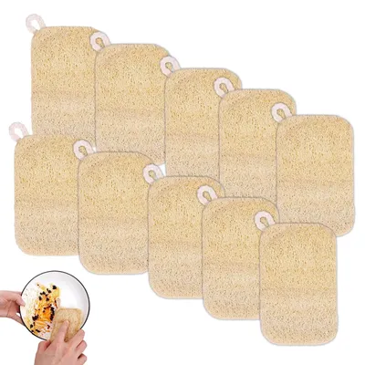 10 Luffaschwämme, 10 × 7 cm, pflanzliche Fasern, beige, mit Aufhängeschlaufe