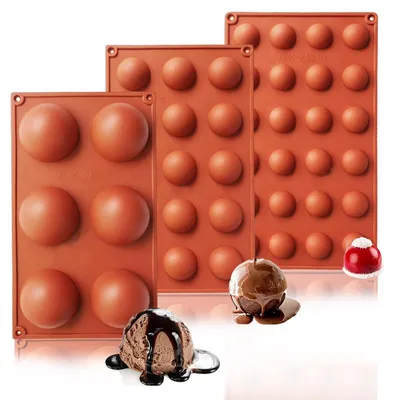 Immagine prodotto di Stampi in silicone a forma di semisfera, confezione da 3 pezzi, con 6/15/24 cavità, ideali per torte, gelatine e cioccolato