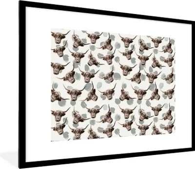 Produktbild von MuchoWow® Gerahmtes Poster Schottischer Highlander - Kuh - Tiere 80x60 cm - Poster mit Schwarzem Bilderrahmen Wandposter Rahmen Foto Bilder - Schlafzimmer-Dekorationen - Fotoposter