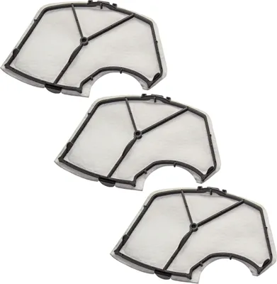 A stack of three vacuum cleaner filters against a white background.