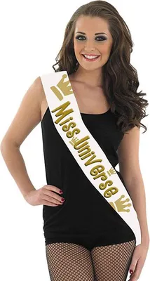 Zdjęcie produktu dla Szarfa Miss Universe ok. 80 x 14 cm biała/złota
