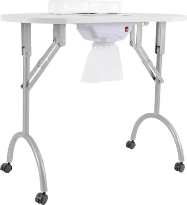 Obrázek produktu pro Přenosný skládací manikúrní stůl – stůl na nehty – s odsáváním prachu – kovový rám – 90 x 40 x 72,5 cm – pro nehtové studio a domácnost