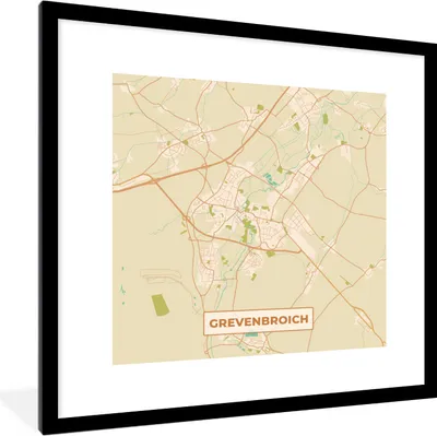 Produktbild von MuchoWow® Gerahmtes Poster Grevenbroich - Karte - Vintage - Stadtplan 40x40 cm - Poster mit Schwarzem Bilderrahmen Wandposter Rahmen Foto Bilder - Poster - Plakat im Rahmen