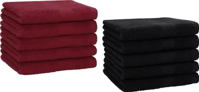 Produktbild von Betz 10 Stück Gästetücher 30x50 cm PREMIUM 100% Baumwolle Set  Farbe: dunkelrot und schwarz
