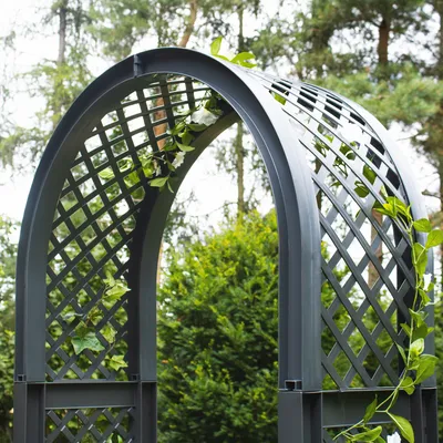 Produktbild von Rosenbogen mit Erdspießen NYVIGreen 100x43x207 cm – Spalier aus wetterfestem & recyceltem Kunststoff, Farbe:Anthrazit
