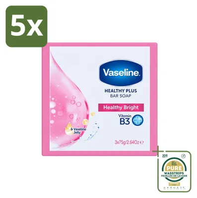 Produktbild von 5 x Vaseline Healthy Bright Seifenstück - Reinigend und pflegend - 75 g - Vorratspackung - 5 Stücke