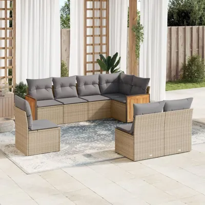 Produktbild von Design 8-tlg. Garten-Sofagarnitur mit Kissen Beige Poly Rattan, Gartenmöbel-Sets 2024 Neu