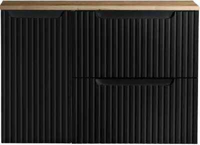 Immagine prodotto di Lavabo 'Skelbolu' con 1 anta e 2 cassetti scanalati 80 x 60 x 40 cm nero / aspetto rovere