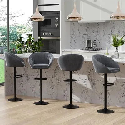 Produktbild von 4er Set Barhocker Hebbarer Barstuhl aus Samt Tresenhocker Drehbar Küchenhocker Höhenverstellbar Thekenhocker für Küche, Bar, Theke, Hausbar Grau