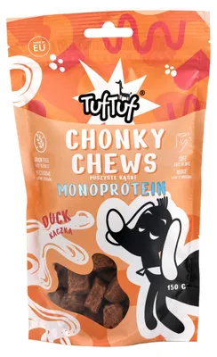Obrázek produktu pro TufTuf | Chonky Chews – Pamlsky pro psy, kachna – Sáček 150 g – bez obilovin, měkké, 60 % podíl masa