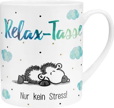 Produktbild von Sheepworld 45755 XL-Tasse mit sheepworld-Motiv "Relax-Tasse - Nur kein Stress", Mehrfarbig ,60 cl: Extra große Tasse aus Porzellan mit Motivdruck, in Geschenk-Banderole aus Pappe
