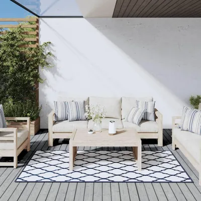 Produktbild von Wendbarer Outdoor-Teppich für den Garten, 100 x 200 cm, Marineblau / Weiß