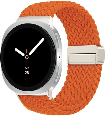 Produktbild von FFO2World Geflochtenes Nylonarmband – Kompatibel mit Galaxy Watch 8 (40/44 mm) / 8 Classic (46 mm) – Magnetverschluss, elastisch – Orange