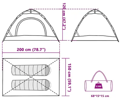 Produktbild von vidaXL Campingzelt 2 Personen Grau und Orange Quick Release