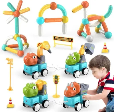Produktbild von WOOPIE Magnetische Bauklötze Dinosaurier, 84 Teile.