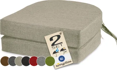 Produktbild von sunnypillow 2er Set Stuhlkissen Outdoor, wasserdicht UV-lichtecht 40 x 40 x 7cm dick - Polsterauflage mit Bändern - Auflage für Stühle,Bänke - Sitzkissen Stuhlauflage für Haus und Garten - Cremefarben