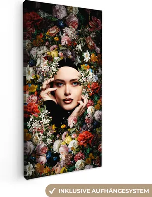 Produktbild von MuchoWow® - Leinwandbilder - Blume - Frauen - Porträt - Botanisch, Wandbild, Wanddeko Bilder Wohnzimmer, 20x40 cm