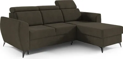 Produktbild von Minimalistische, Ecksofa mit Schlaffunktion und Bettkasten, Universale Ecke, Ottomane links als auch rechts montierbar  -Wohnlandschaft, Couch für Wohnzimmer, Schlafsofa, Eckcouch L-Form  Sofagarnitur, Sofa  - Ecksofa TESLIN I Braun (Monolith 15)