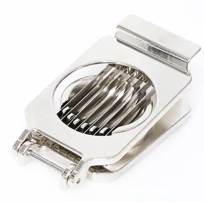 Produktbild von Unyqoos® Eierschneider & Champignon‑Schneider mit 7 Edelstahl‑Sägeblättern, verchromtes Zamak, gleichmäßige Scheiben ca. 5 mm, Silber