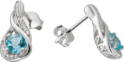 Produktbild von Blautopas Ohrstecker Silber 925 hellblaue Edelsteine weiße Zirkonia