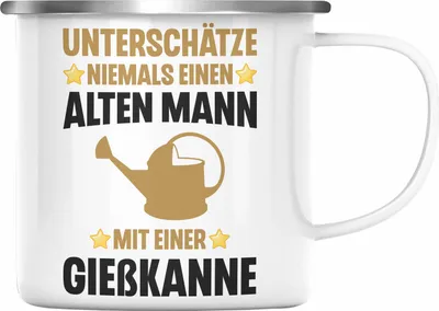 Produktbild von Trendation - Alter Mann Gärtner Emaille Tasse mit Spruch Garten Hobbygärtner Geschenk Lustig (Silber)