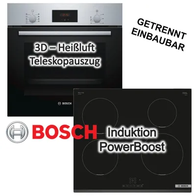 Produktbild von Herdset Bosch Einbau-Backofen 3D Heißluft Teleskopauszug + Induktionskochfeld TouchSelect PowerBoost