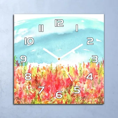 Produktbild von Deko Glasuhr Wanduhr 30x30 Blühende Wiese Quarz Küchenuhr Bürouhr