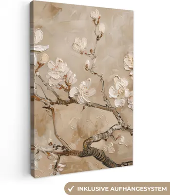 Produktbild von Wandbilder wohnzimmer 80x120 cm - Abstrakt und Modern - Beige - Blumen, Leinwand Bilder, Wanddeko, Gemälde
