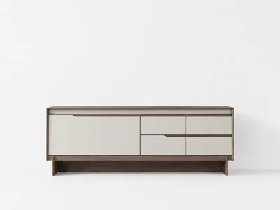 Immagine prodotto di Mobile contenitore beige in legno, con ante e cassetti