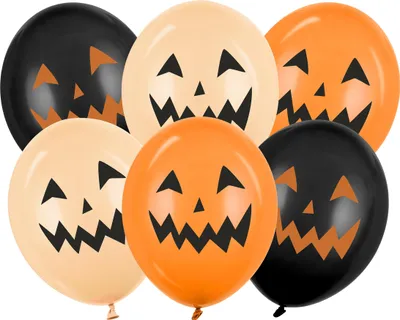 Produktbild von Luftballons Kürbisgesicht Motiv 30cm 6er Set Schwarz / Orange