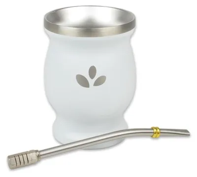 Mate-Kit Edelstahl mit Bombilla 17 cm, Becher weiß 200 ml, doppelwandig